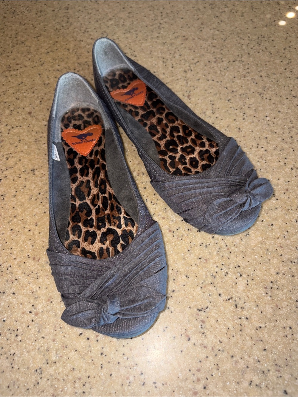 Rocket Dog Gray Knot-Front Ballet Flats with Leopard Insole